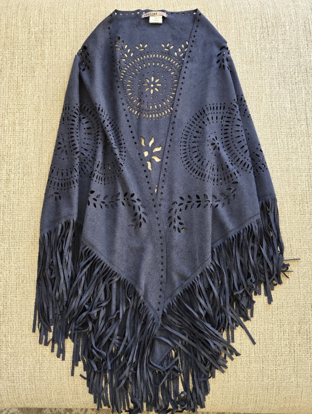 Oragami Faux Suede Fringe Shawl Wrap